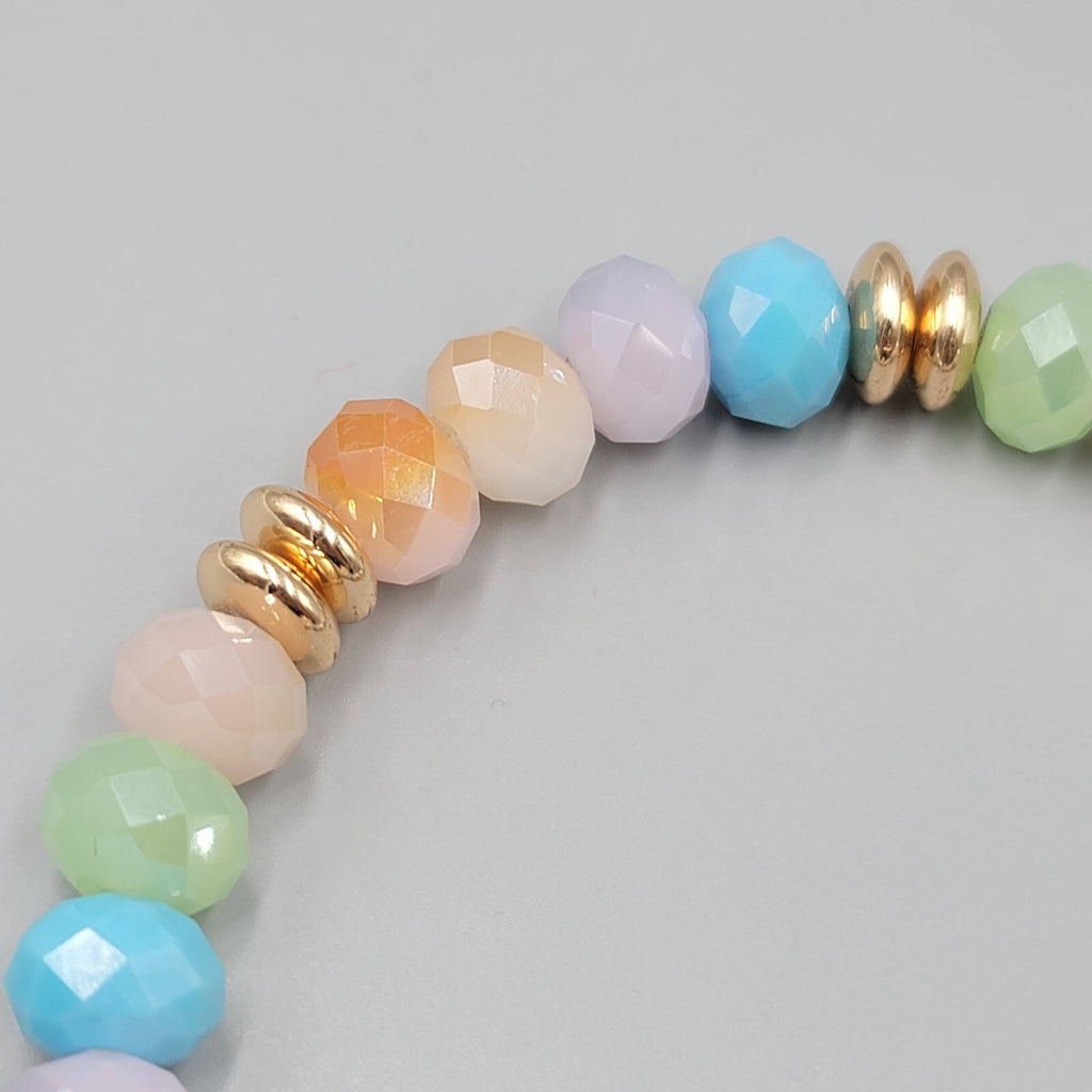 Pastel Color Faceted Glass Bead Bangle Bracelet Wristlet Key Rings Keychain