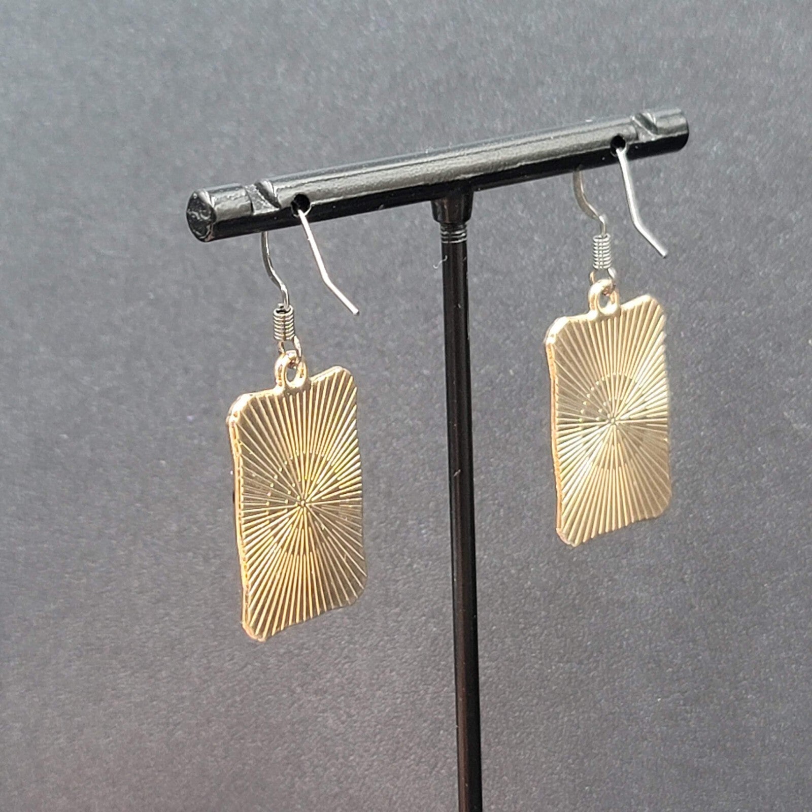 Tarot Card Pierced Earrings The MOON Gold tone Black 1"