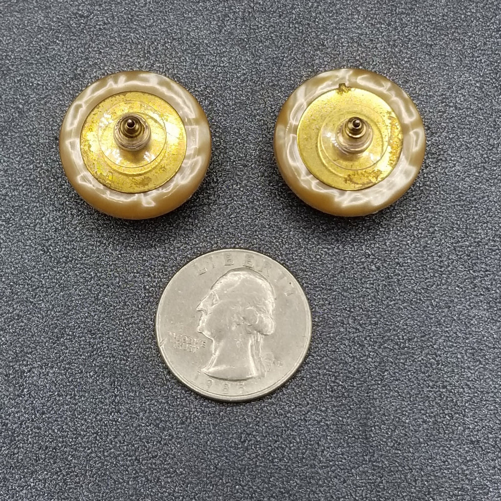 Pierced Earrings Brown Faceted Crystal Button Style Statement Stud 1"