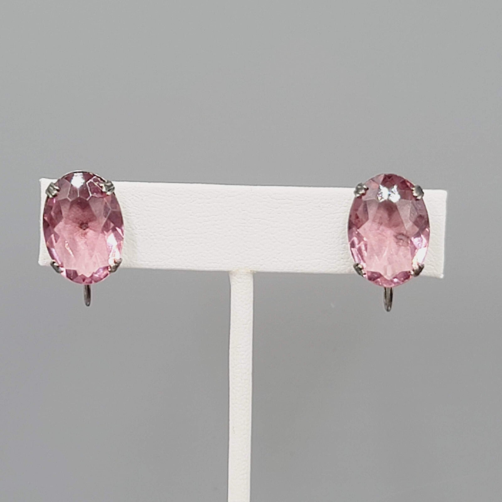 Sterling Silver Clip on Earrings 925 Screw Back Faceted Glass 3/4"
