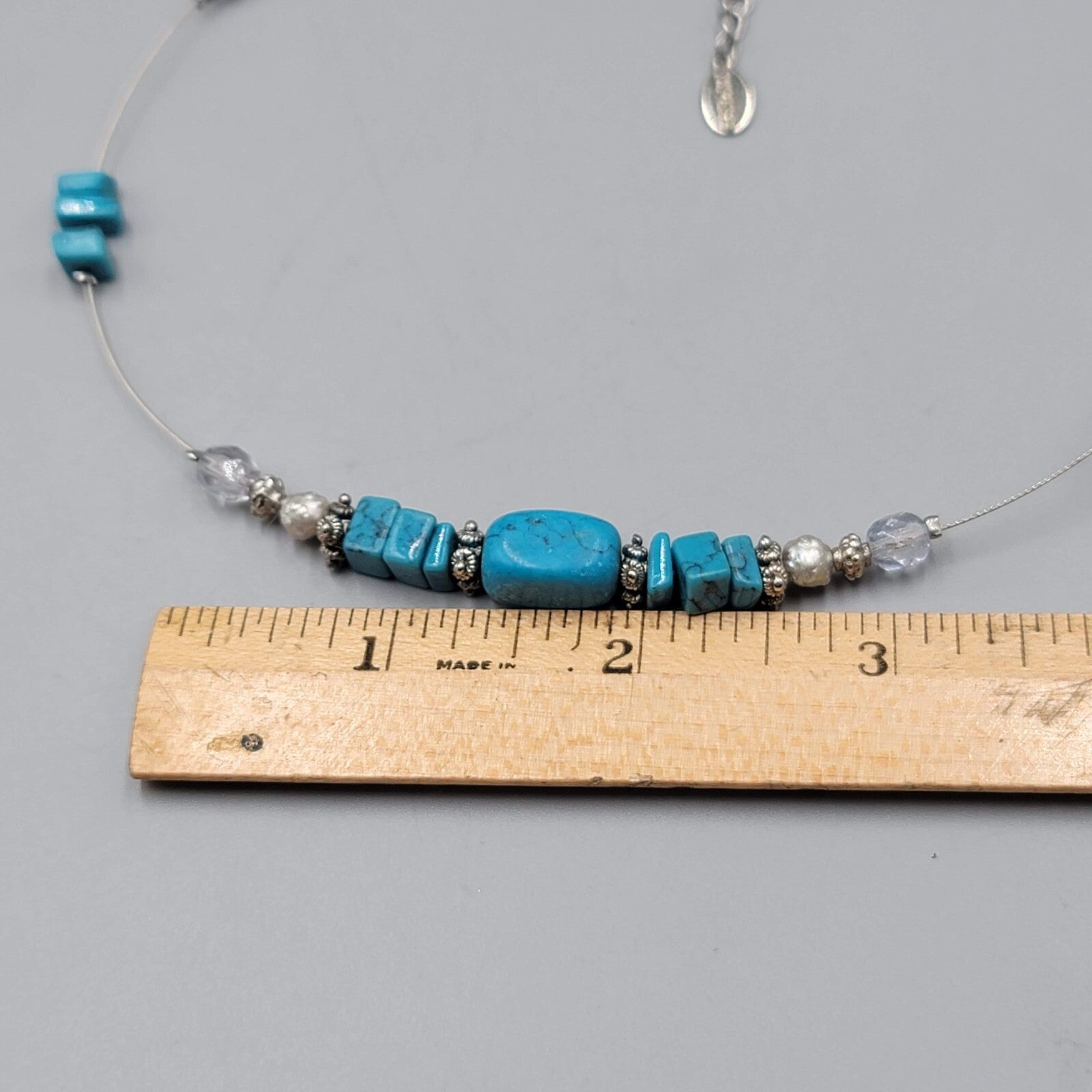Express Floating Bead Necklace Blue Stone Silver tone 14"-16"