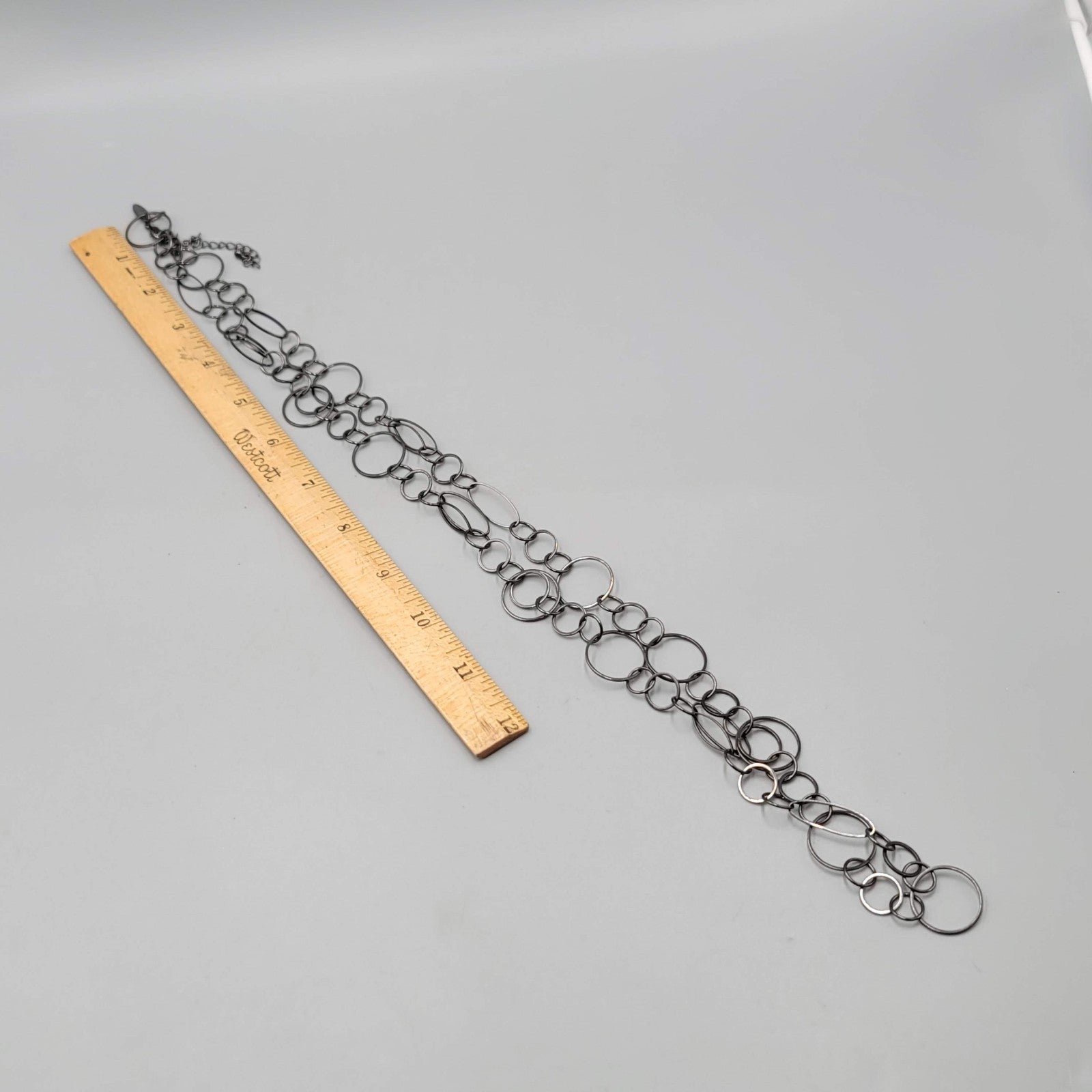 Long Gunmetal Gray Ringed Chain Necklace 36 in