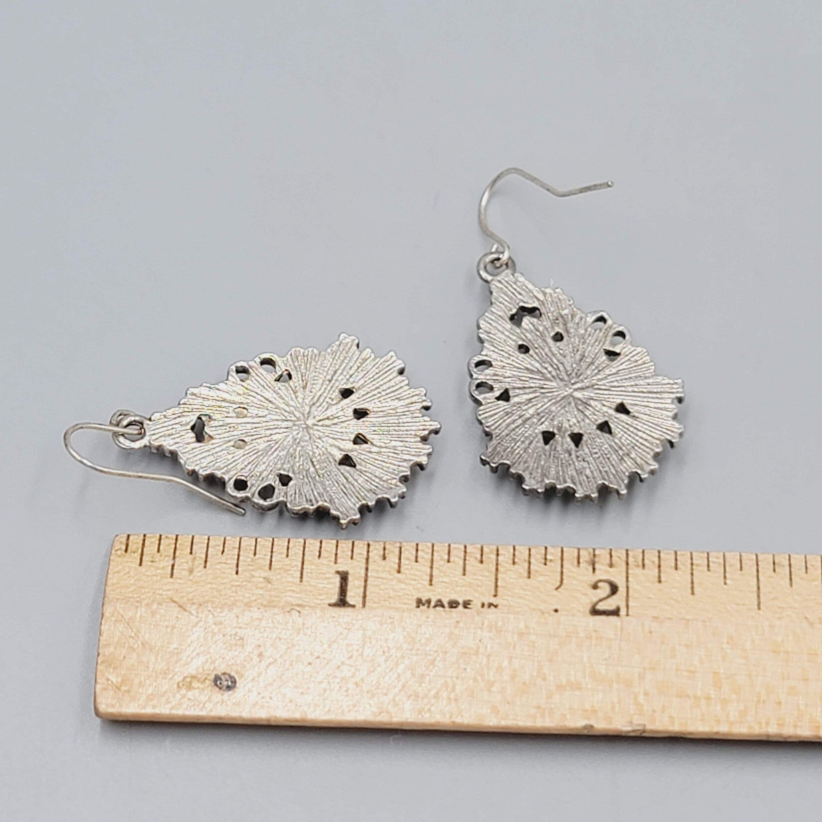 Pierced Earrings Silver tone Dangle Multi color Pastel Enamel Teardrop 1.25"