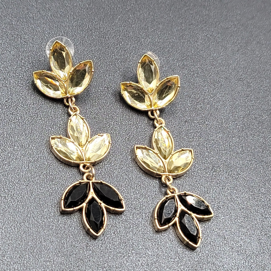 Pierced Earrings Gold tone Statement Rhinestone Long Dangle 3.25"