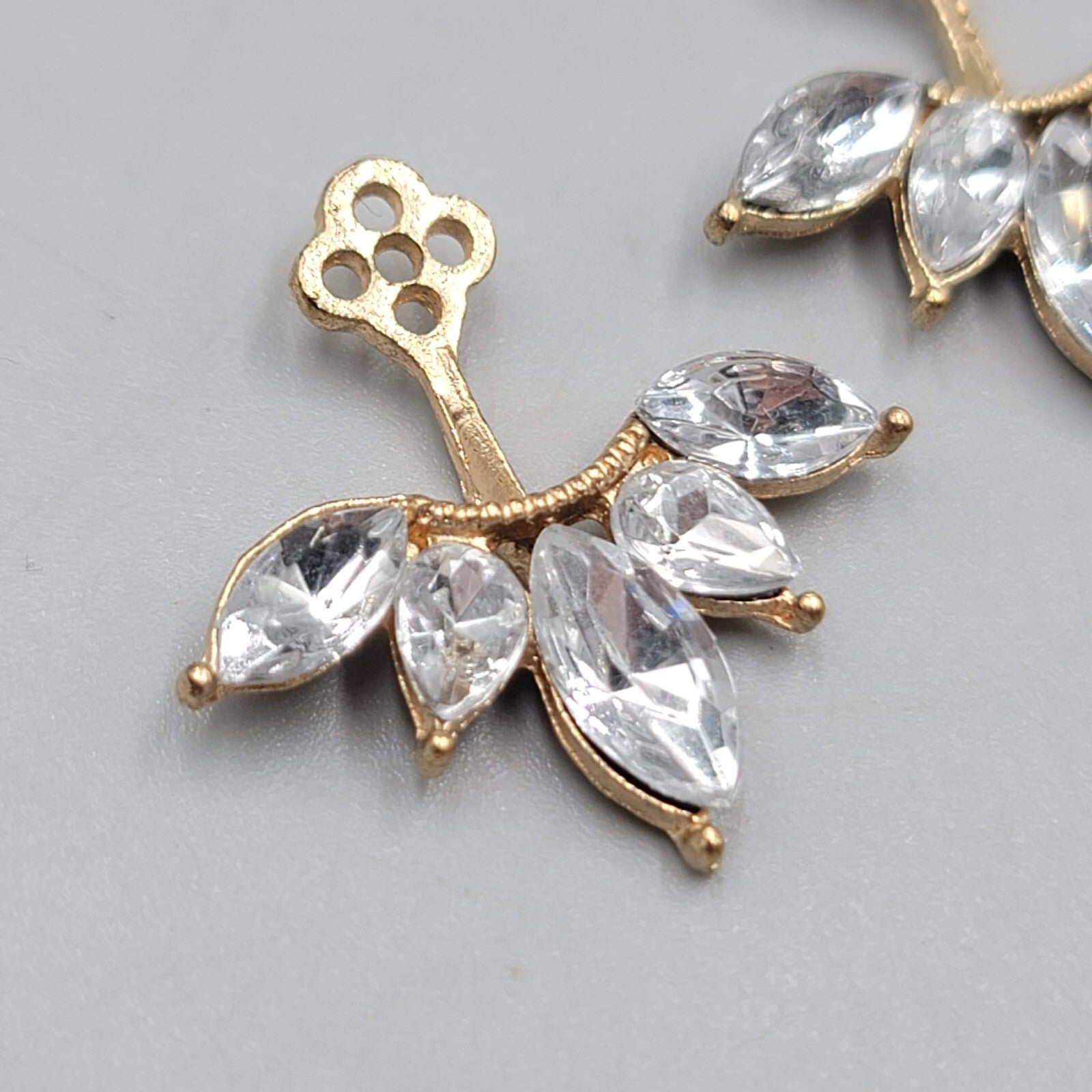 Pierced Earrings Gold tone Rhinestone Jackets ONLY 1"