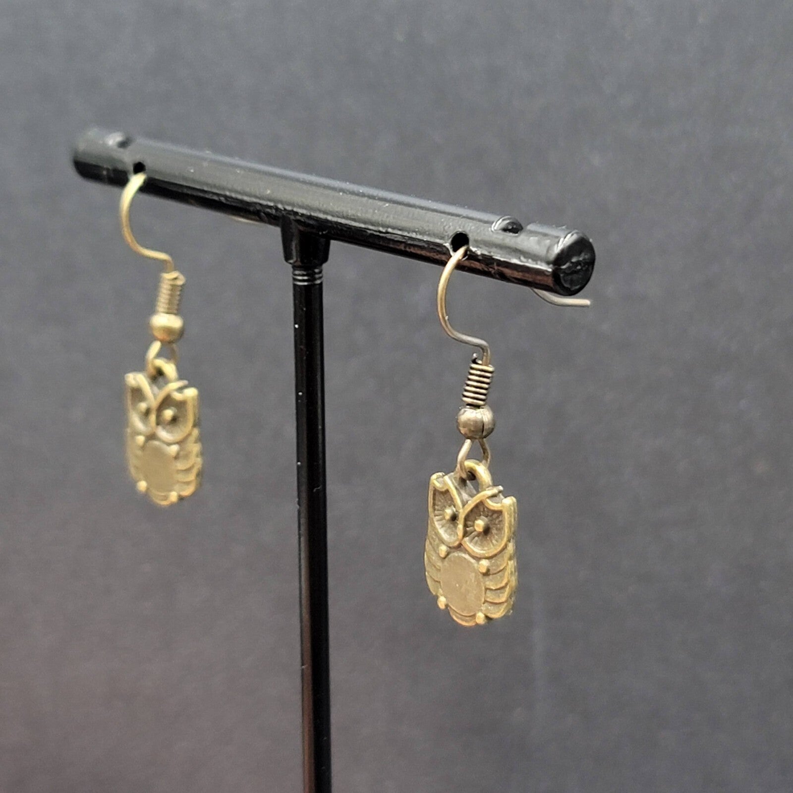 New OWL Pierced Earrings Bronze tone Dainty Dangle 1/2"