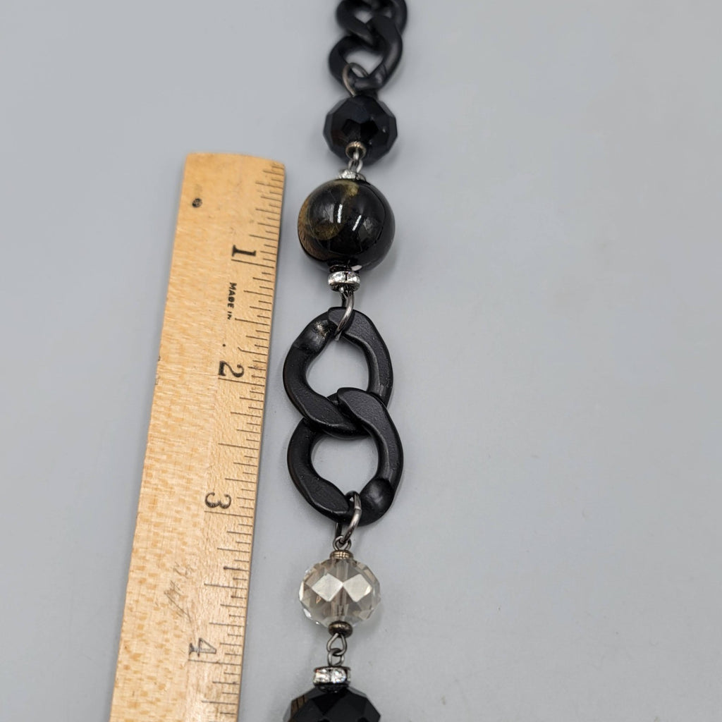 Large Statement Black Metal Eclectic Stone Beads Necklace 36 in