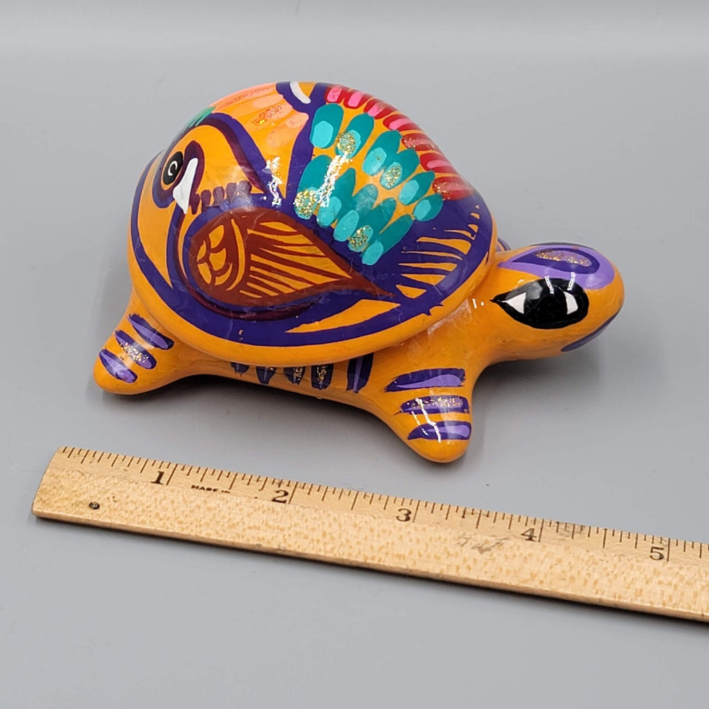 Turtle Animal Mexican Talavera Figure Trinket Box Folk Art Pottery Redware Clay