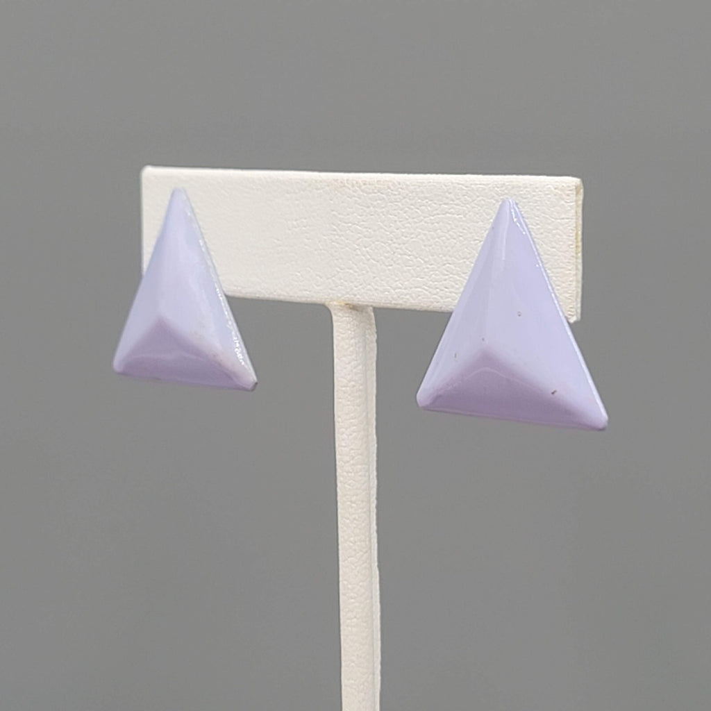 Vintage Light Purple Enamel Triangle Pierced Earrings 7/8"