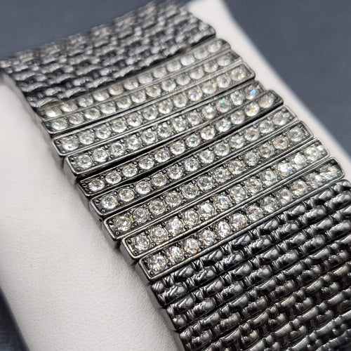 Black Metal Crystal Bracelet Wide Elastic Modern