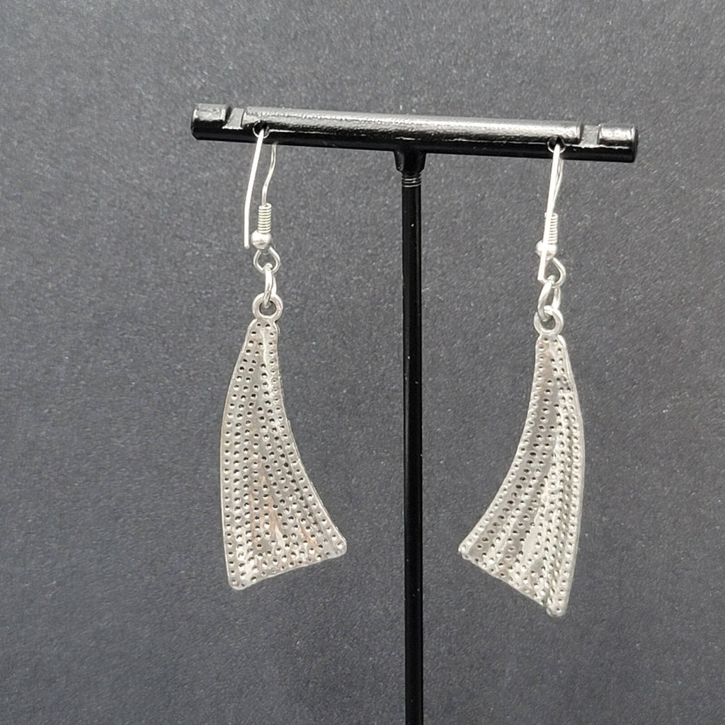 Pierced Earrings Silver tone Abstract Statement Dangle 1.75"
