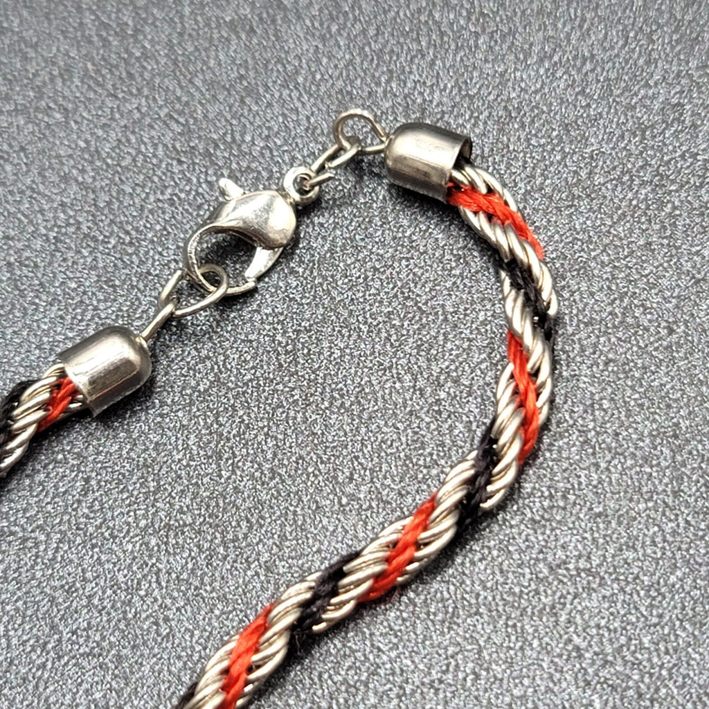 Vintage Twisted Rope Chain Necklace Silver tone Red Black Unique 17"