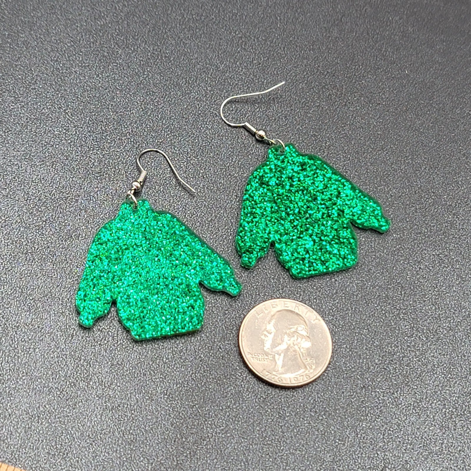 New Pierced Earrings Ugly Christmas Sweater Green Santa Claus Dangle 1.5"