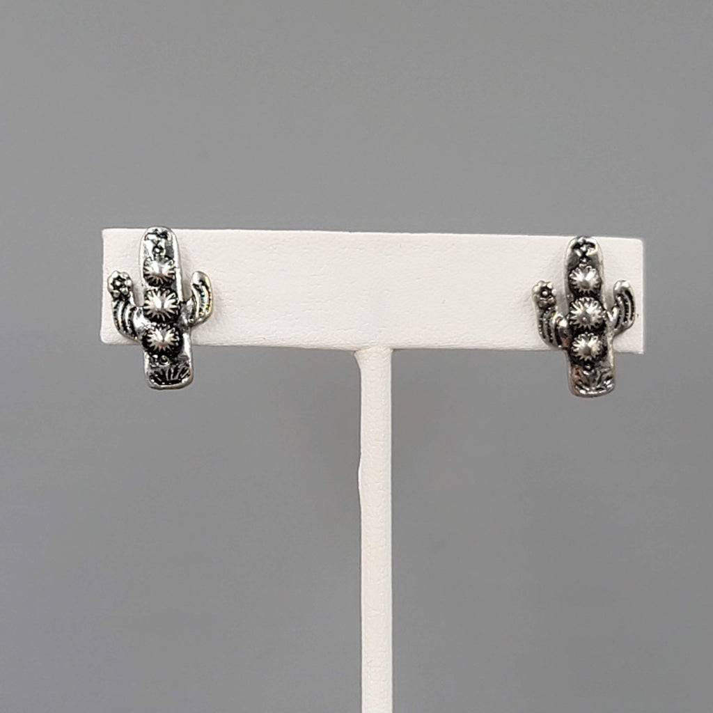 Saguaro Cactus Pierced Earrings Silver tone 3/4"