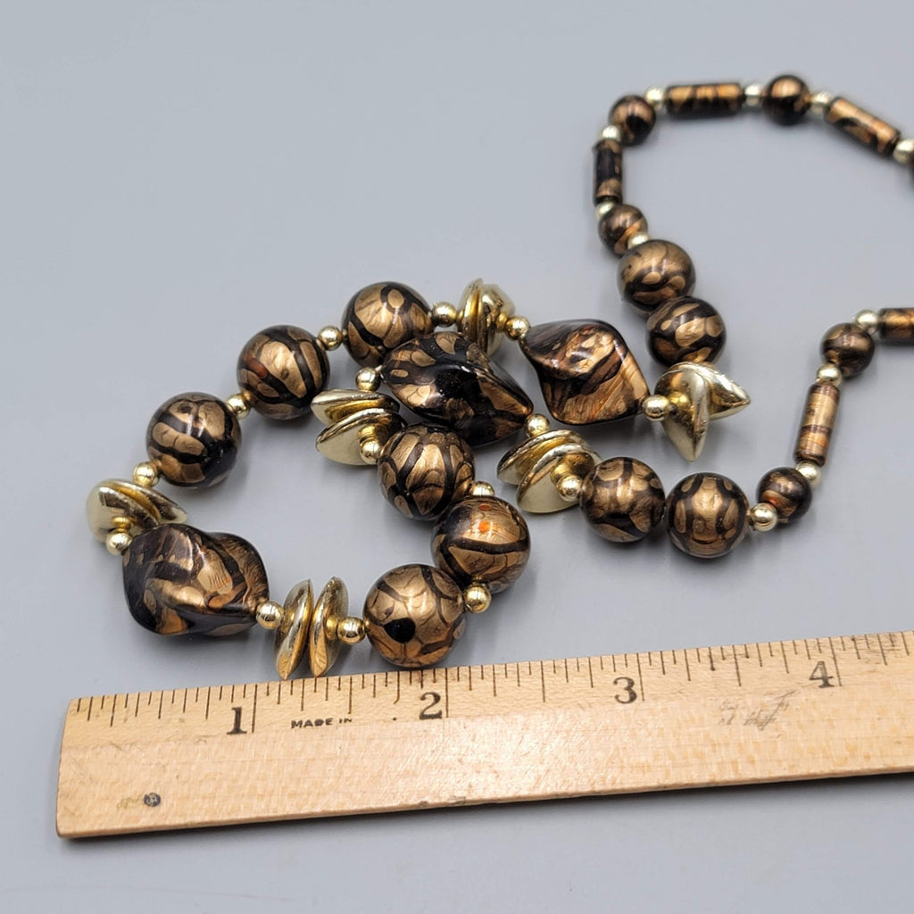 Vintage Necklace Gold tone Swirl Bead Estate Costume Jewelry 22"
