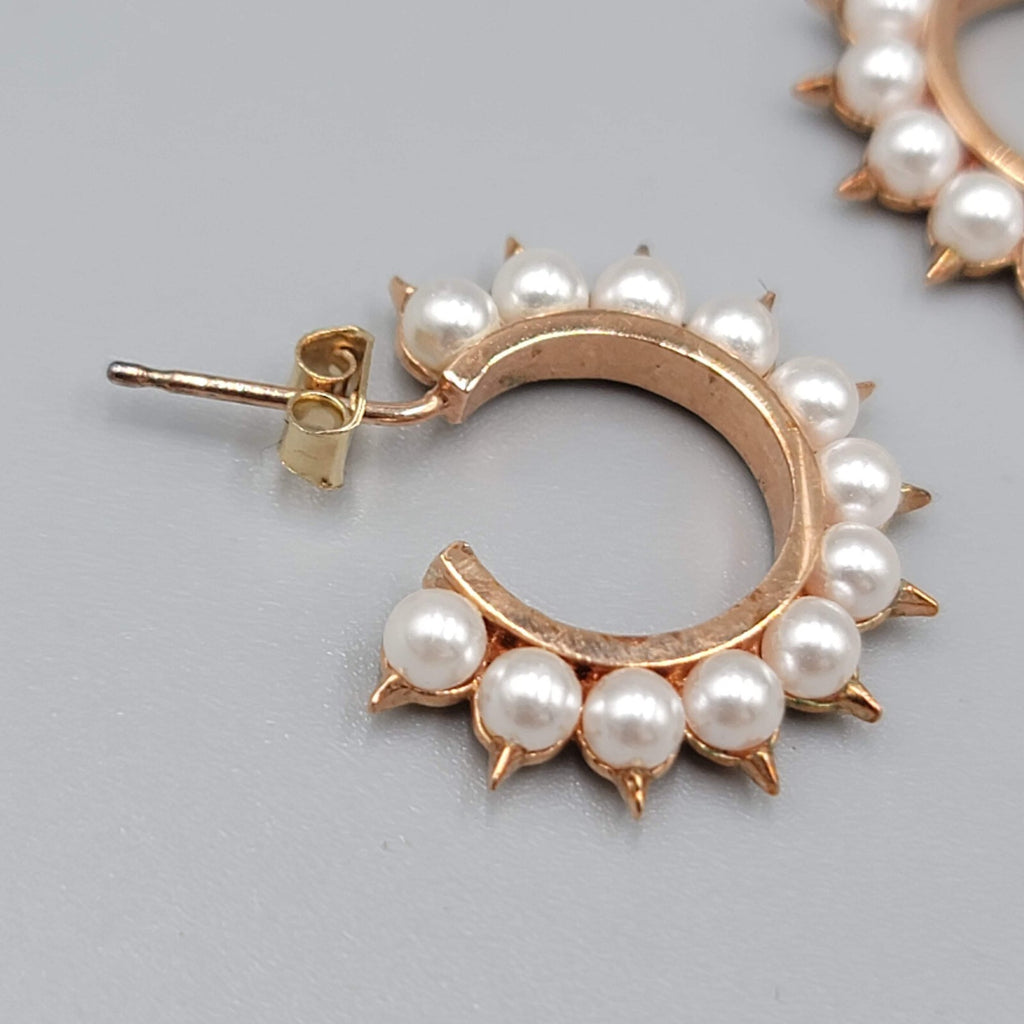 Rose Gold Hoops Pierced Earrings Faux Pearl 3/4"