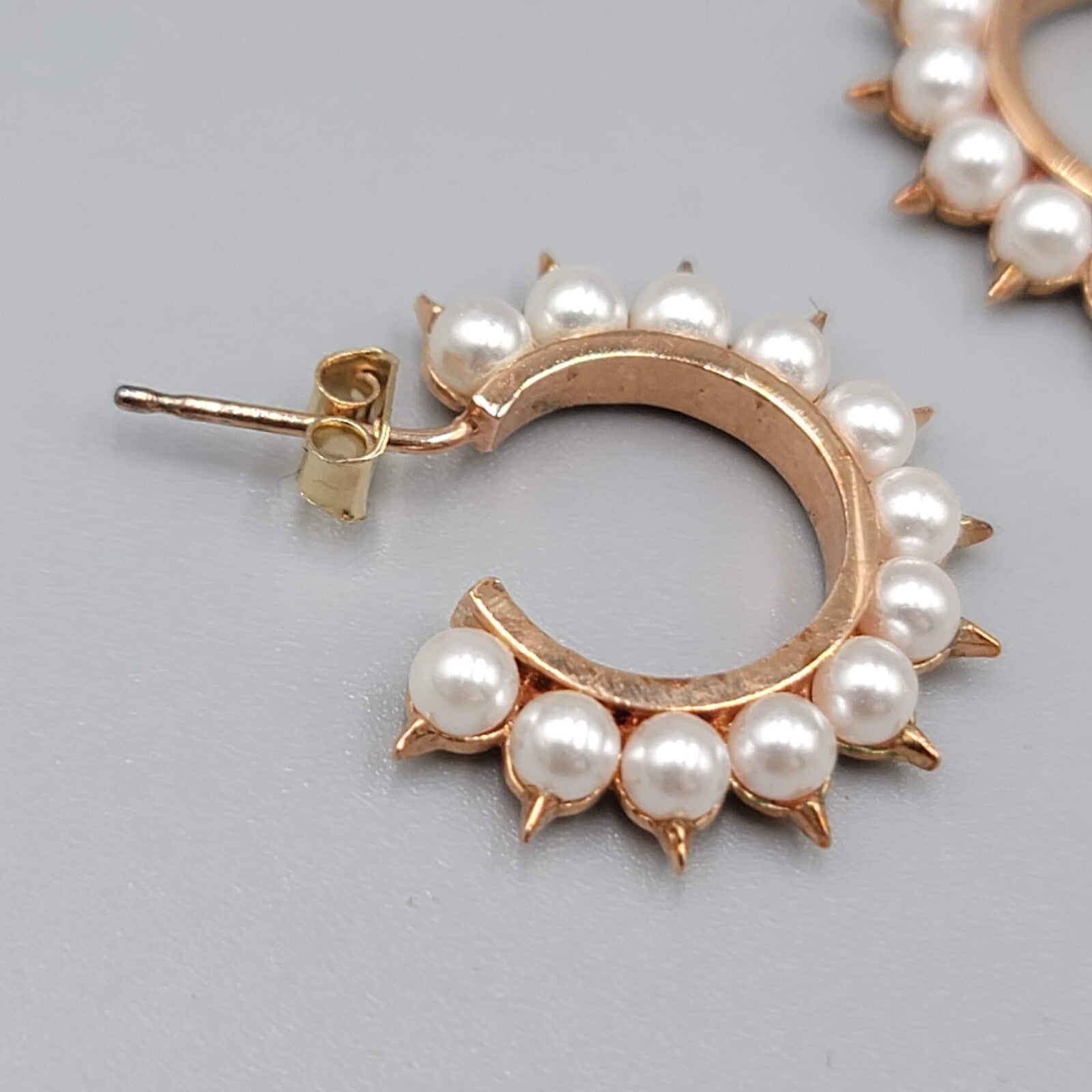 Rose Gold Hoops Pierced Earrings Faux Pearl 3/4"