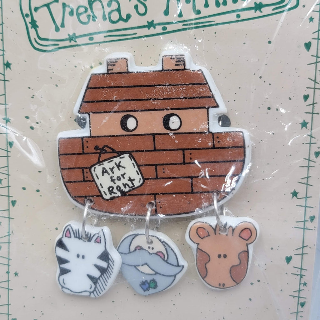 Vintage Trena’s Trinkets Noah's Ark Ceramic Pin Brooch 1997  2.75"