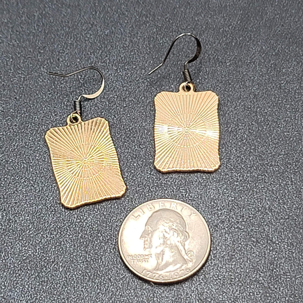 Tarot Card Pierced Earrings The MOON Gold tone Black 1"
