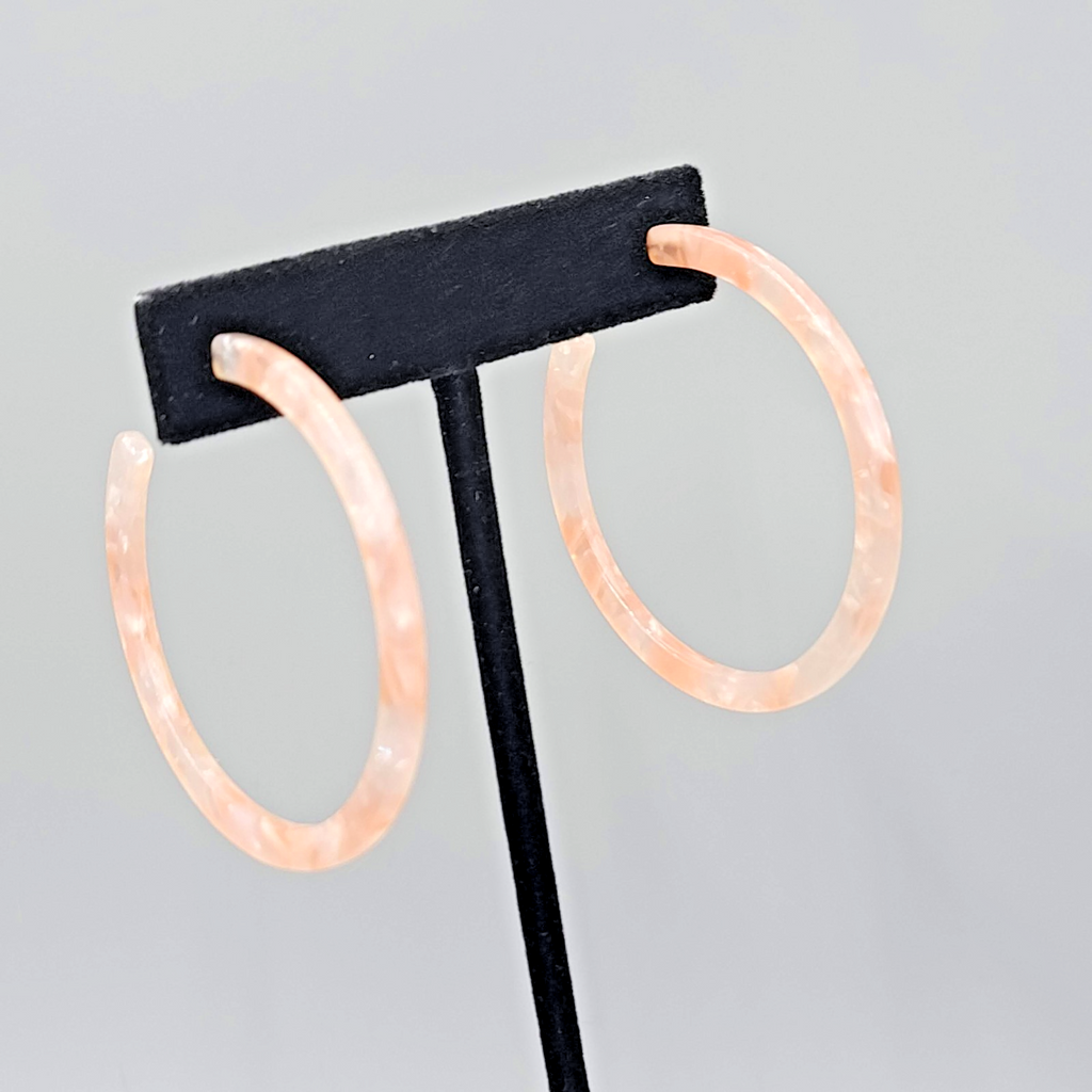 Pink Hoop Pierced Earrings Confetti Resin 2 in