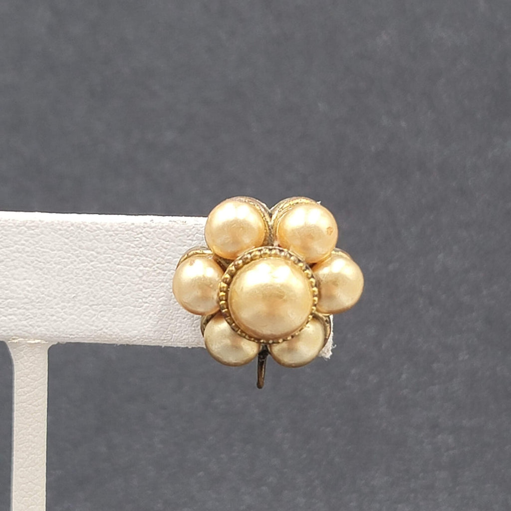Vintage Clip on Earrings Bronze tone Gold Bead Flower Screw Back Studs 3/4"