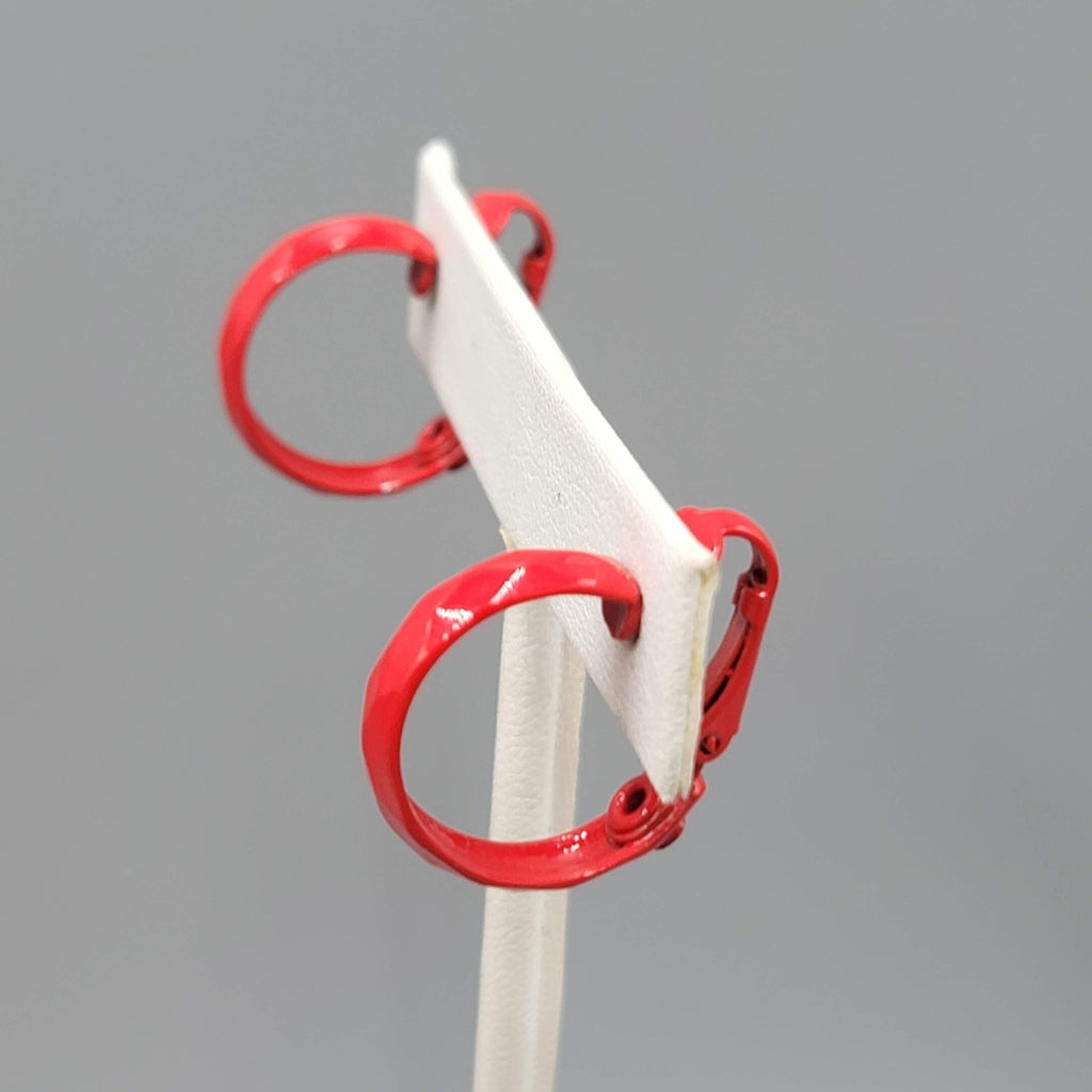 Vintage Red Enamel Hoops Clip on Earrings 3/4 in