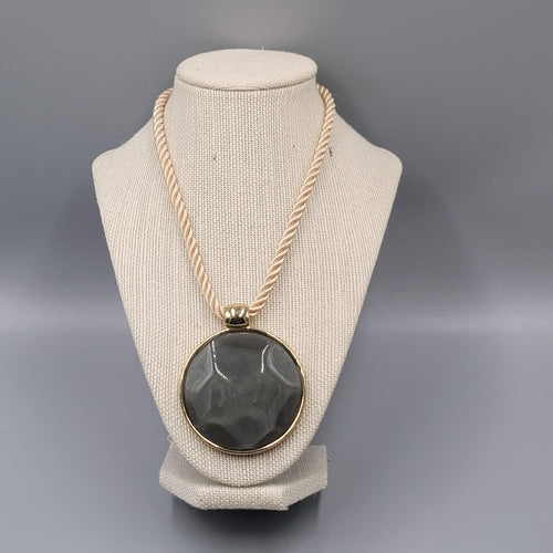 Chicos Necklace Large Molded Gray Resin Round Pendant Cord 18"