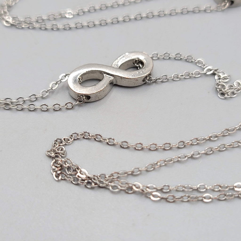 Extra Long Infinity Station Necklace Silver tone 36"+