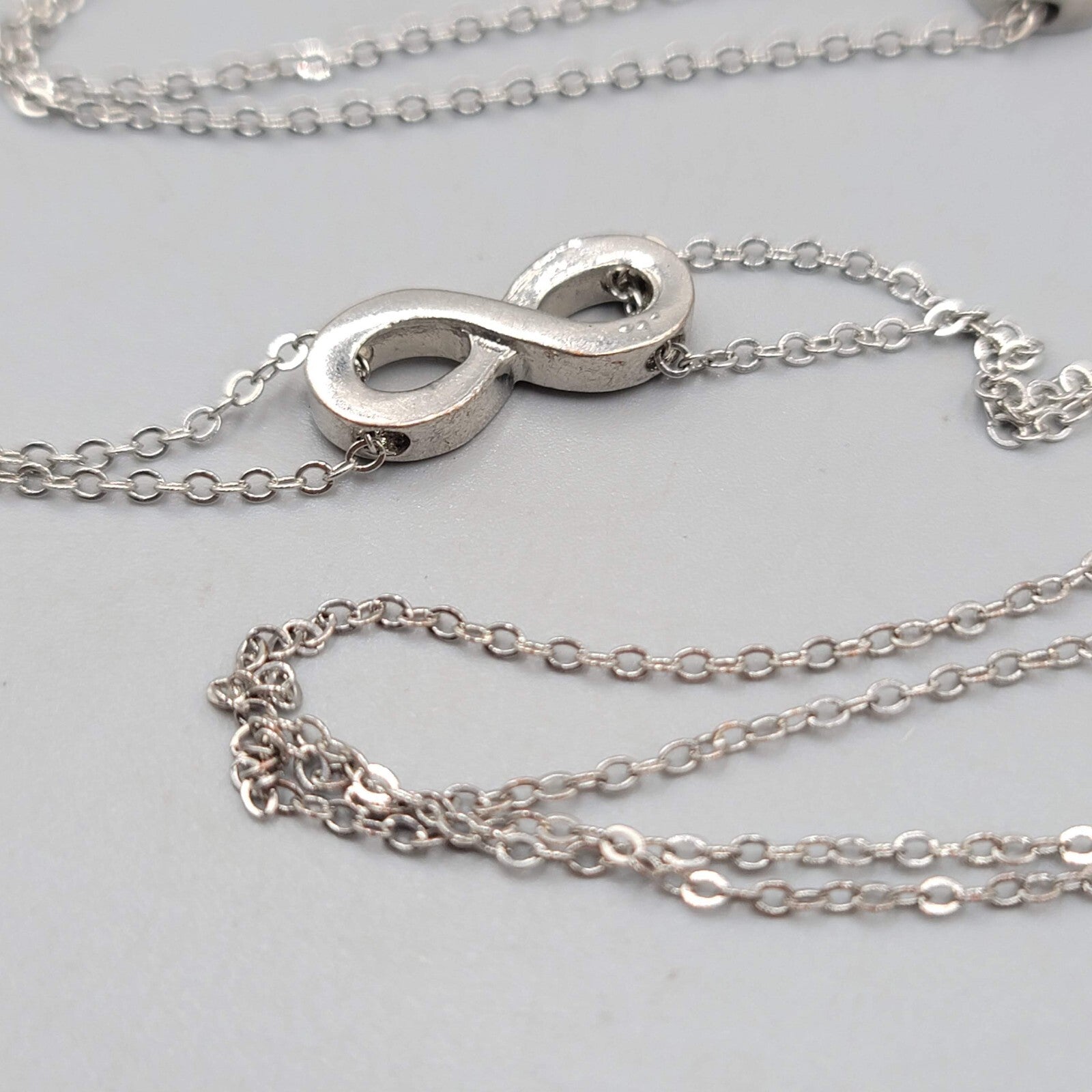 Extra Long Infinity Station Necklace Silver tone 36"+