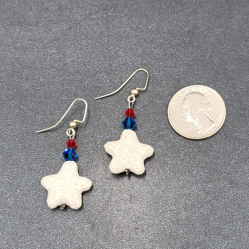 Pierced Earrings Silver tone Crystal Bead Starfish Dangle 1.5"