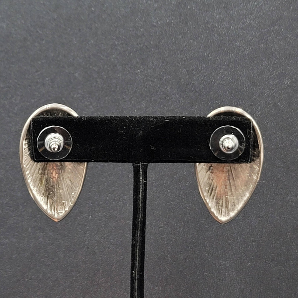 Vintage Pierced Earrings Silver tone Black Cream Enamel Drop 1 3/8"
