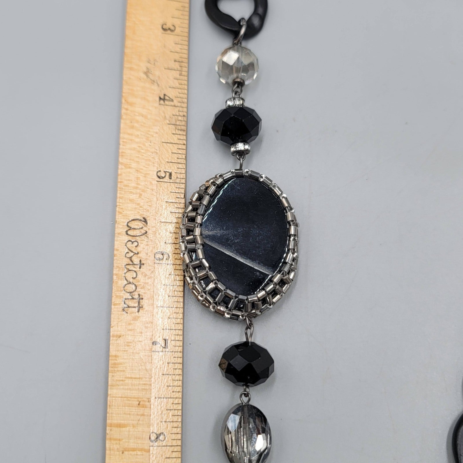 Large Statement Black Metal Eclectic Stone Beads Necklace 36 in
