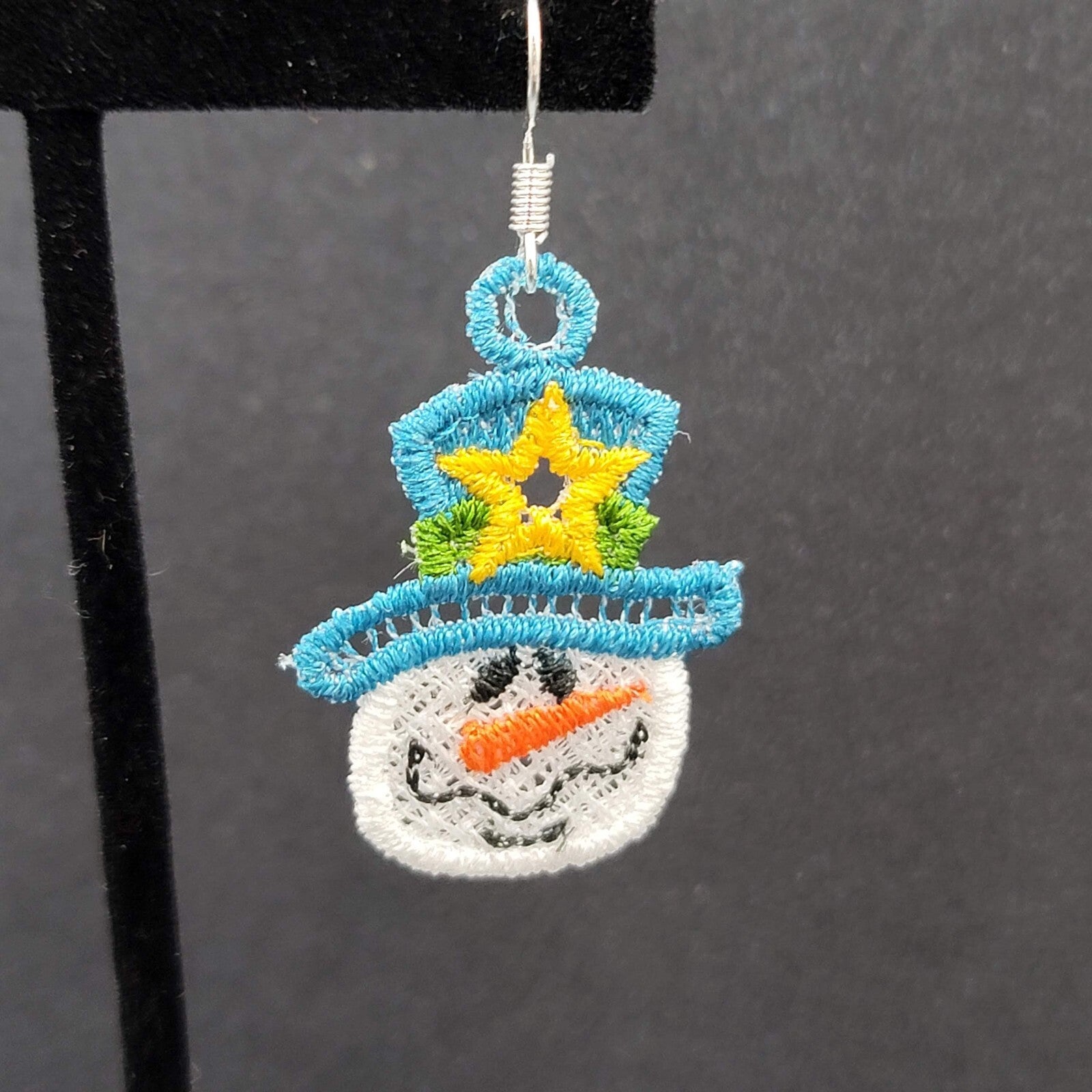 Christmas Pierced Earrings Threaded Snowman Dangle 1.5"