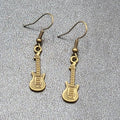 Electric Guitar Pierced Earrings Bronze tone Embossed Dangle 1"