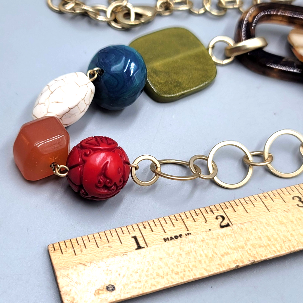 Chicos Necklace Large Bead Statement Gold tone 36"-40"