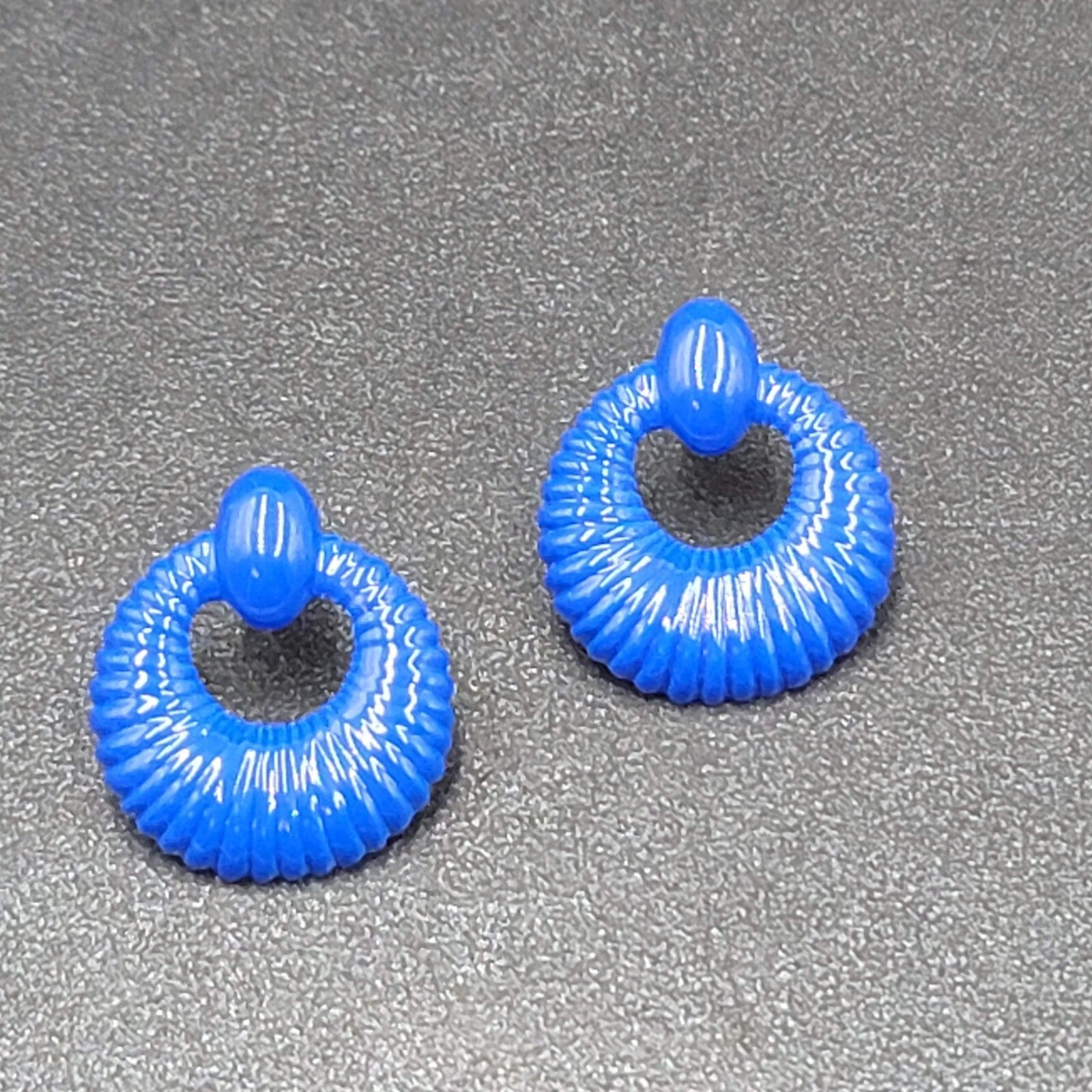 Vintage Pierced Earrings Blue Enamel Lightweight Small 3/4" Costume Jewelry