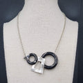 Geometric Necklace Black Accent  Silver tone Chain 16"-19"