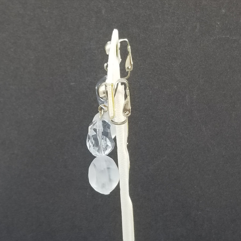 Vintage Clip On Silver tone Light Blue Acrylic Bead Dangle 1 3/4"