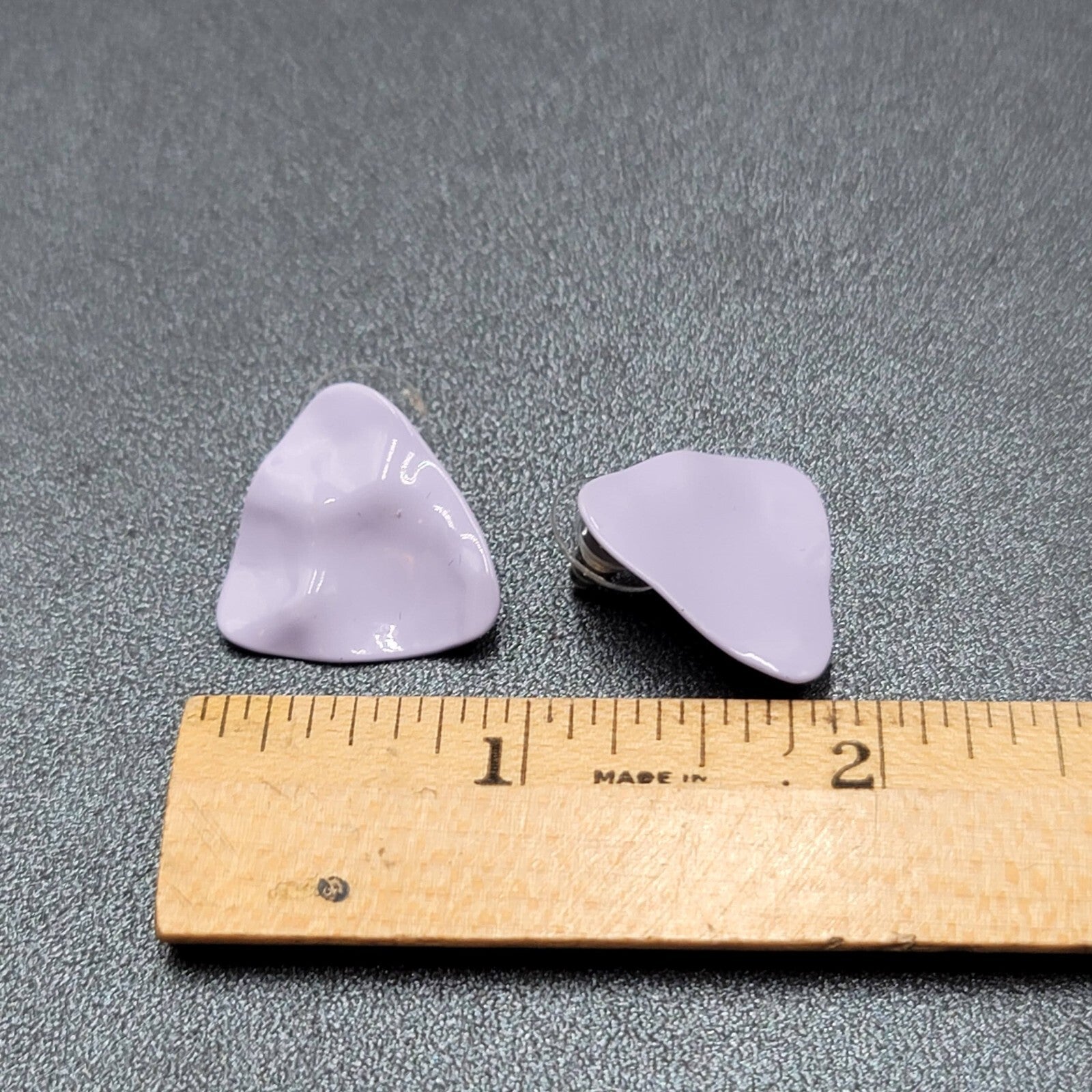 Vintage Pierced Earrings Lavender Purple Enamel Triangle 7/8"