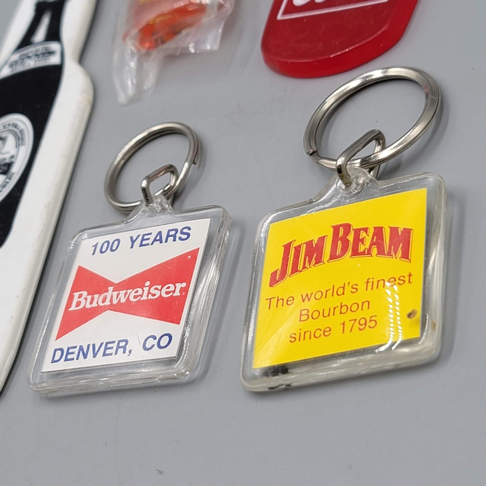 Vintage Beer Keychain Lot Coors Budweiser Jim Beam Castlemaine Guinness Opener