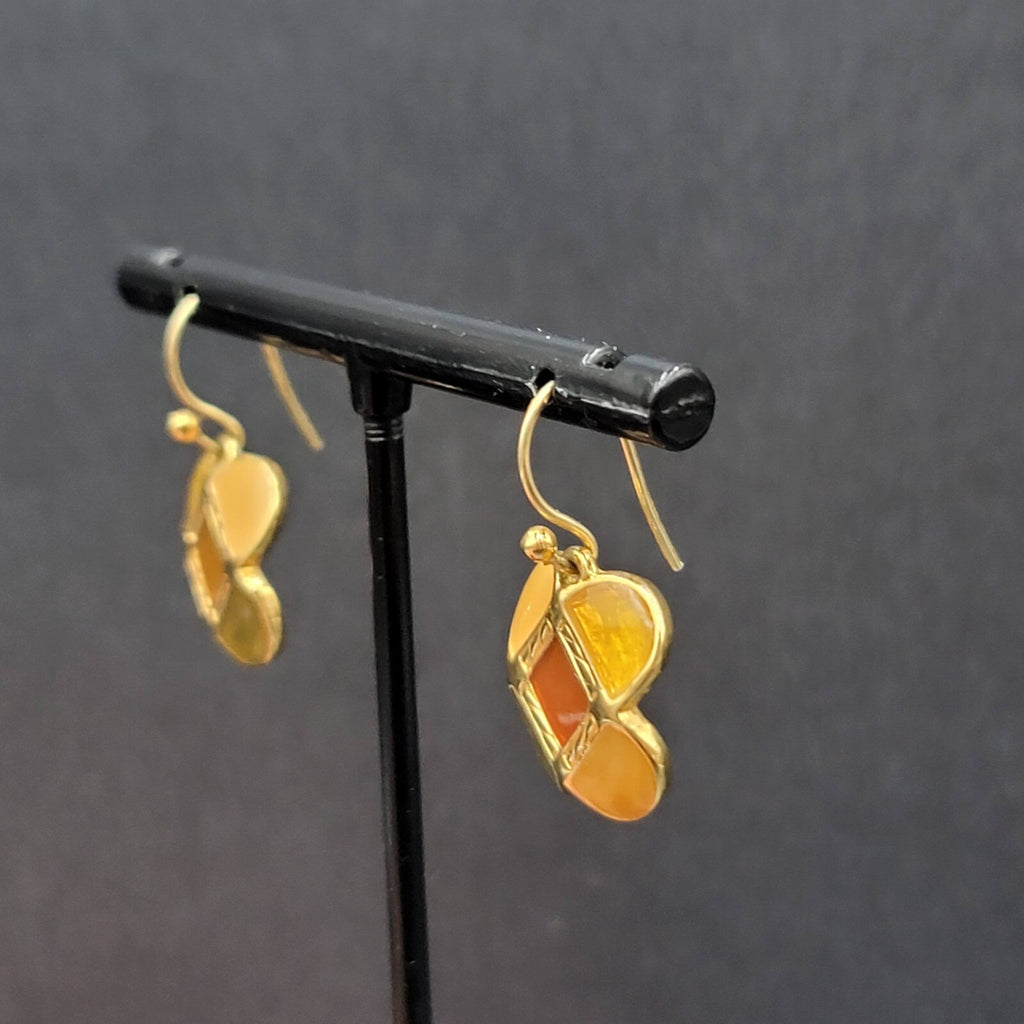 Ann Klein Pierced Earrings Gold Plated Orange Green Enamel Dangle 5/8"