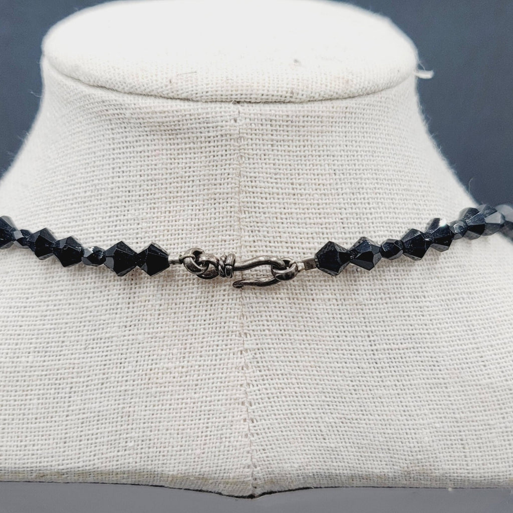 Vintage Necklace Black Rivoli Glass Beaded 16"
