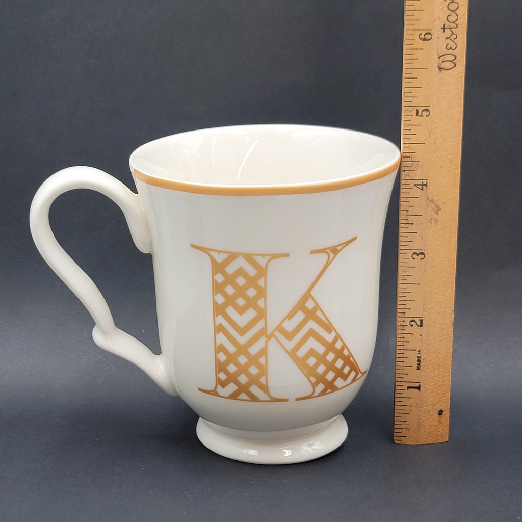 222 Fifth Fine China Coffee Mug Cup White Gold letters Monogram Letter K