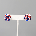 Vintage Pierced Earrings Red White Blue Confetti Round 5/8"