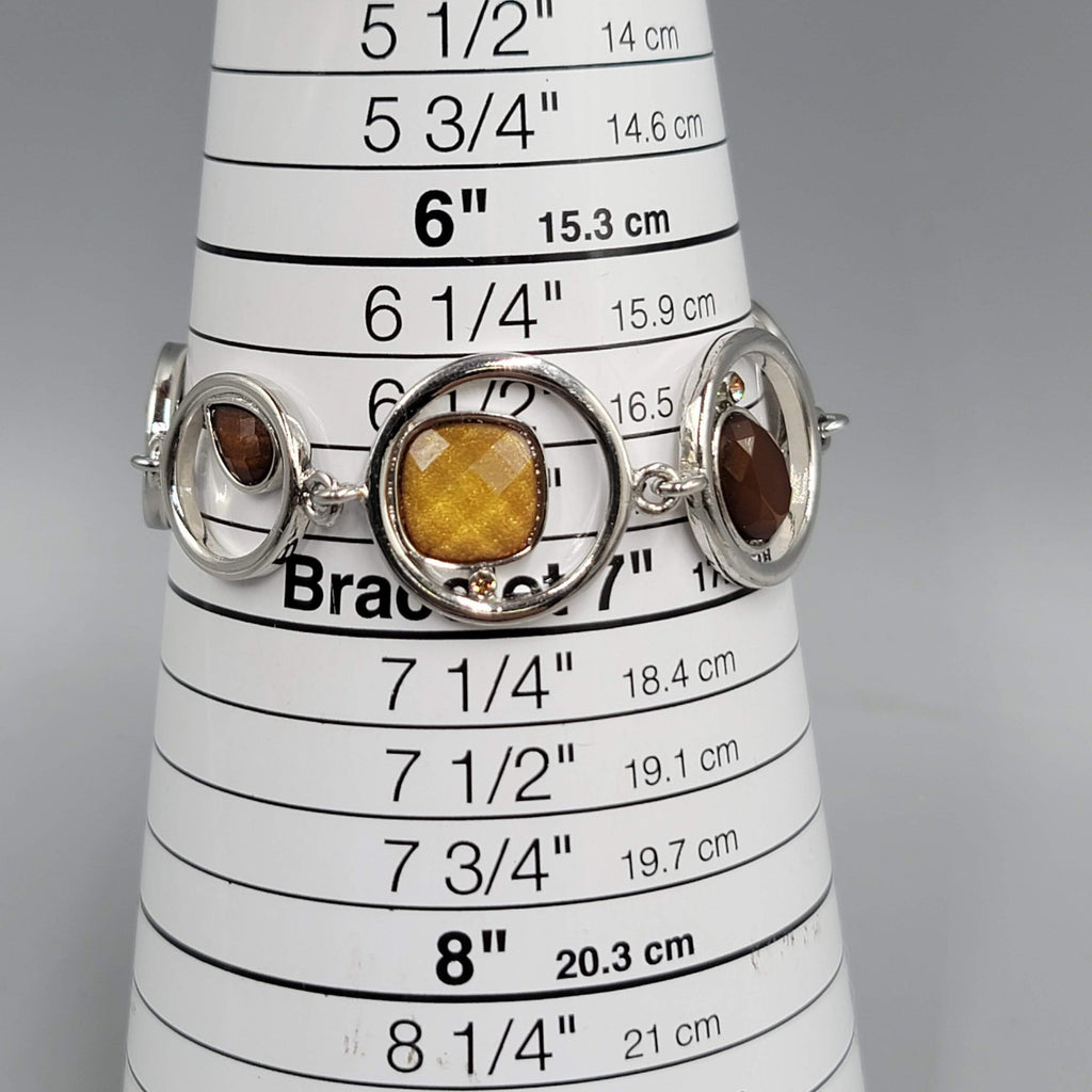 Silver tone Bracelet Orange Resin Accents Modernist 6.75"