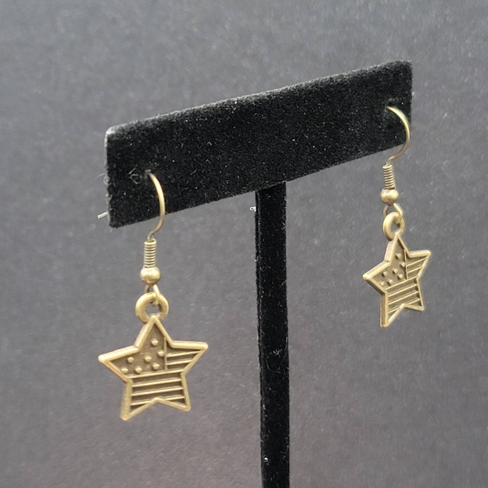 American Flag Pierced Earrings Bronze tone Stars Dangle 3/4"