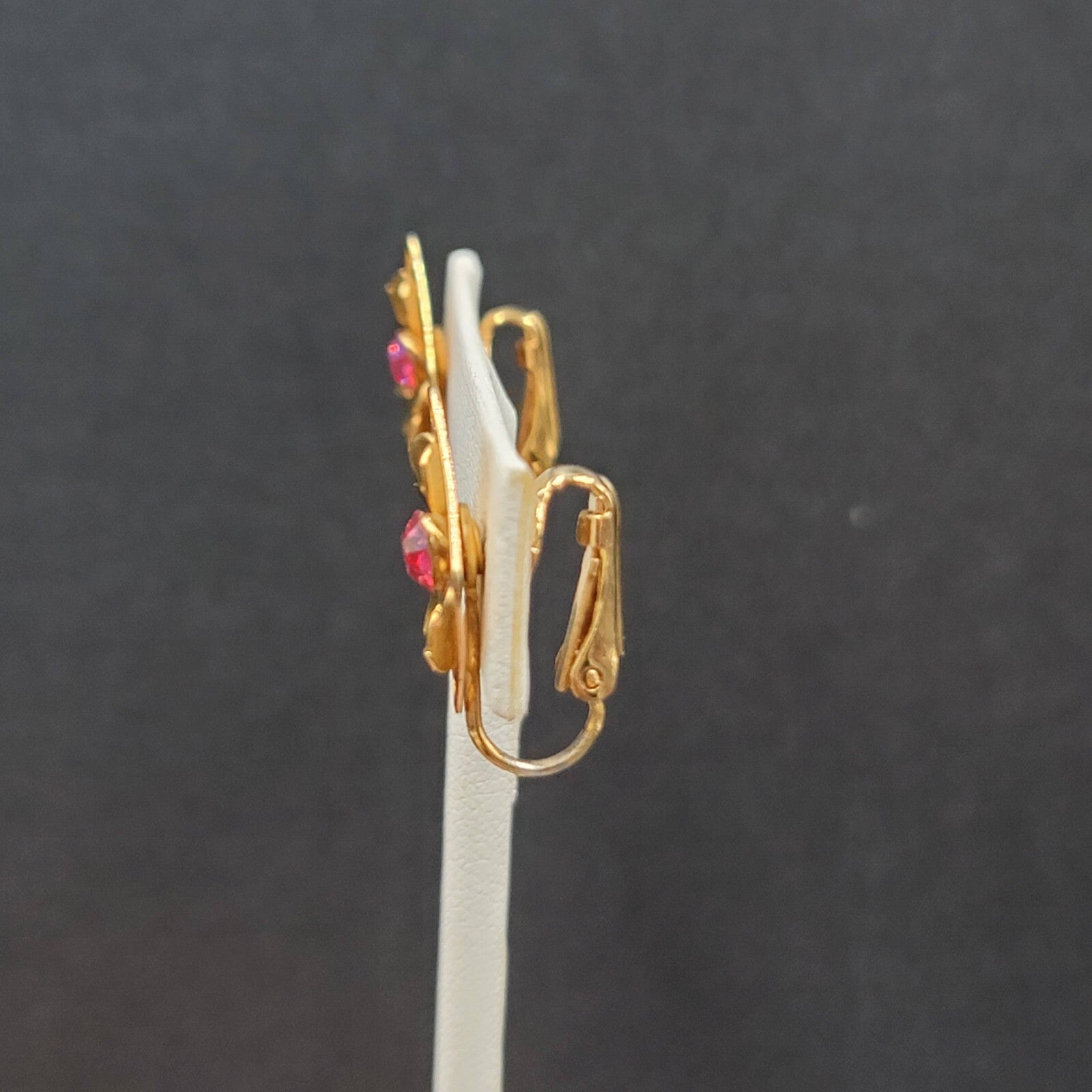 Vtg Clip on Earrings Gold tone Flower Aurora Borealis AB Rhinestone Studs 3/4"