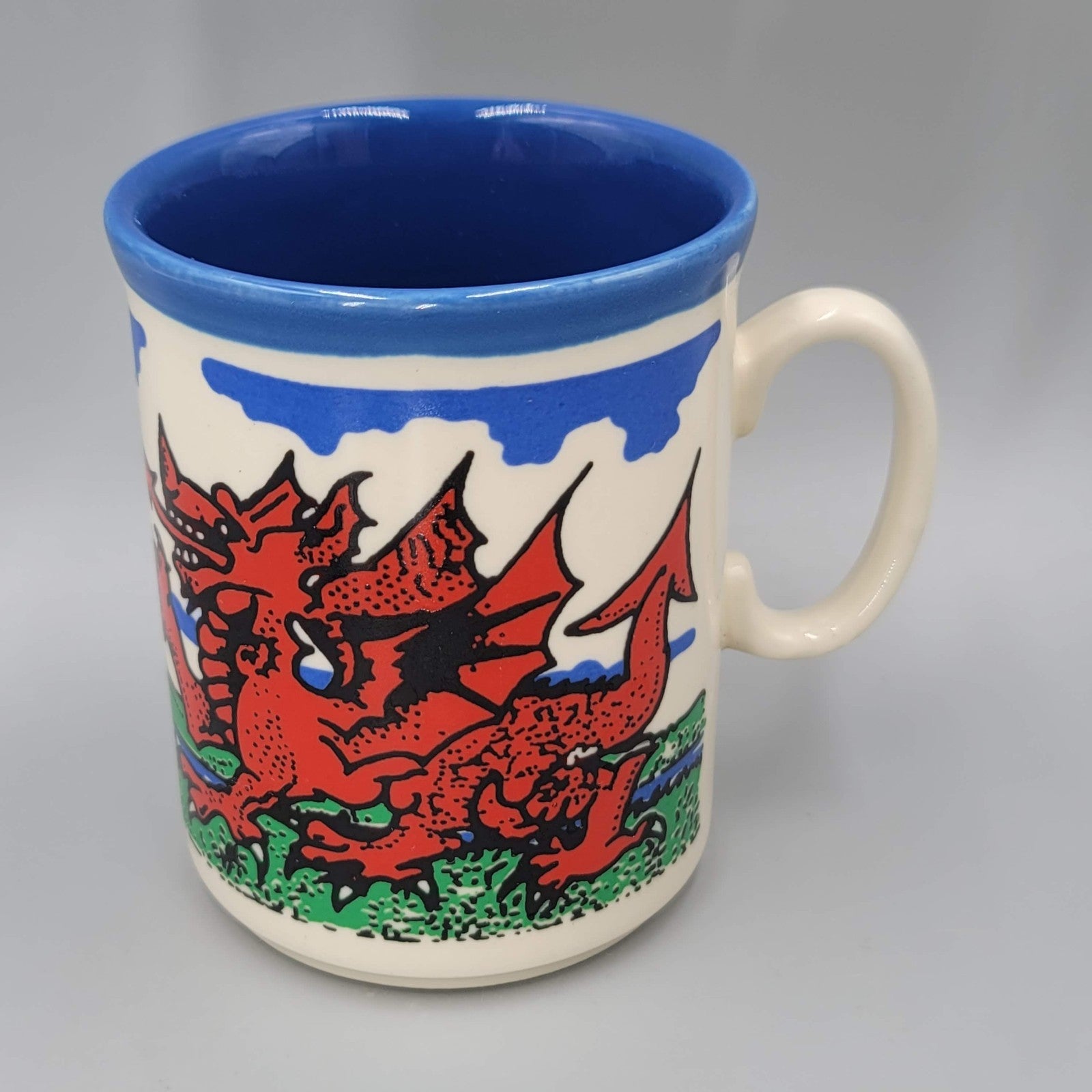 Vintage Y DDRAIG GOCH Red Dragon Crest Coffee Mug WALES Stoneware Britain