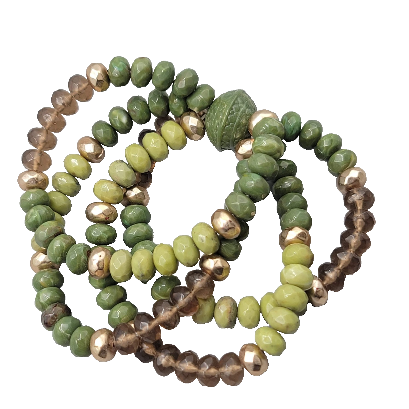 Green Embossed Bead Bracelet 4 Strands Elastic 7"