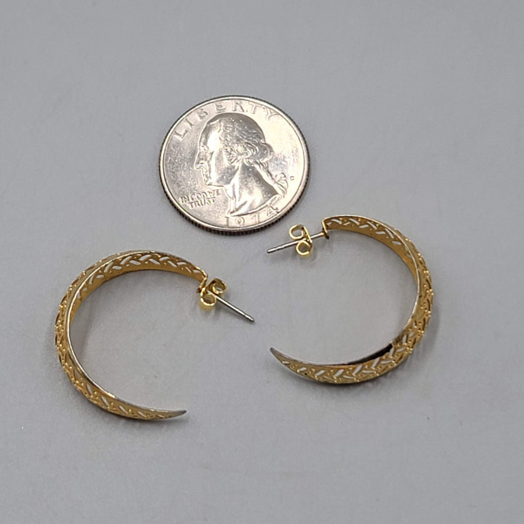 Filigree Hoops Pierced Earrings Gold Plated 1" Lightweight